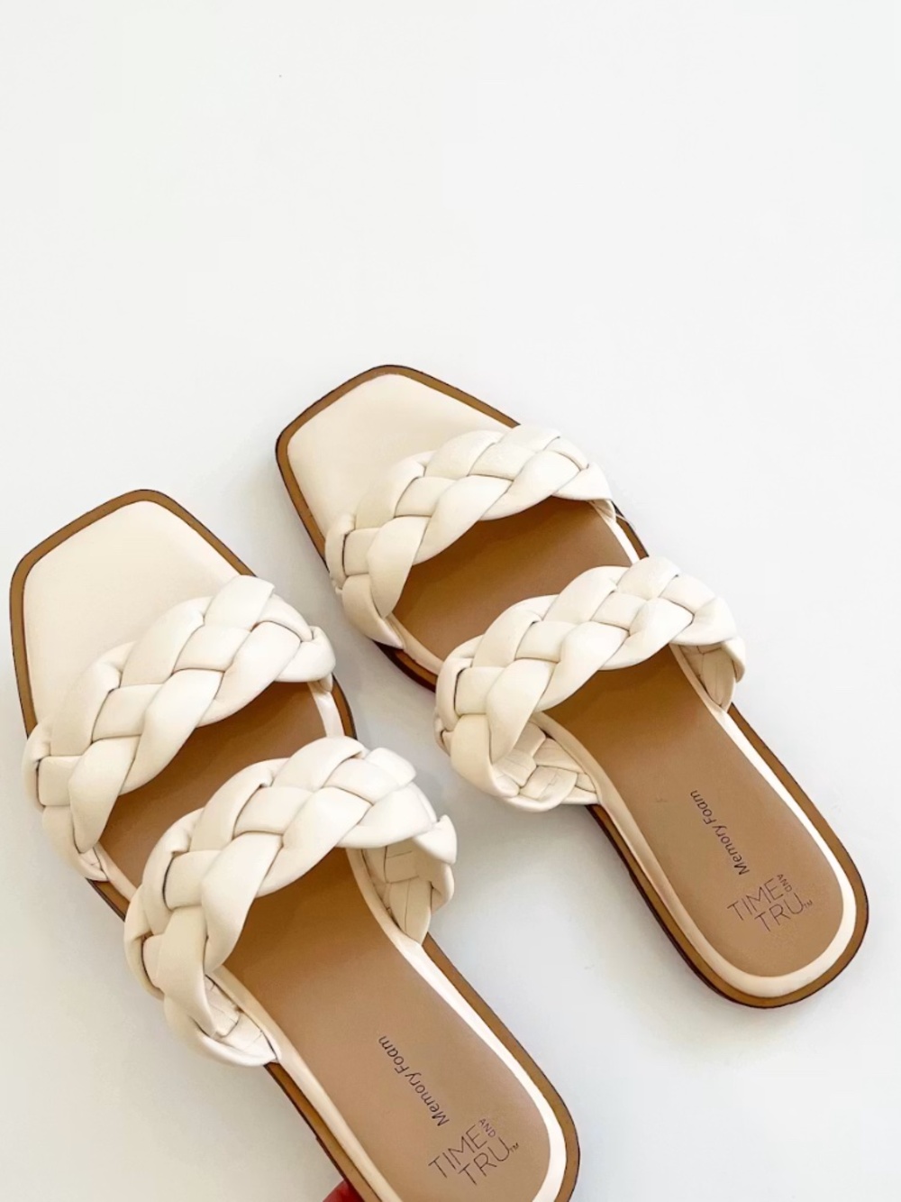 Time and Tru Braided Double-Strap Slide Sandals in Cream Size 8